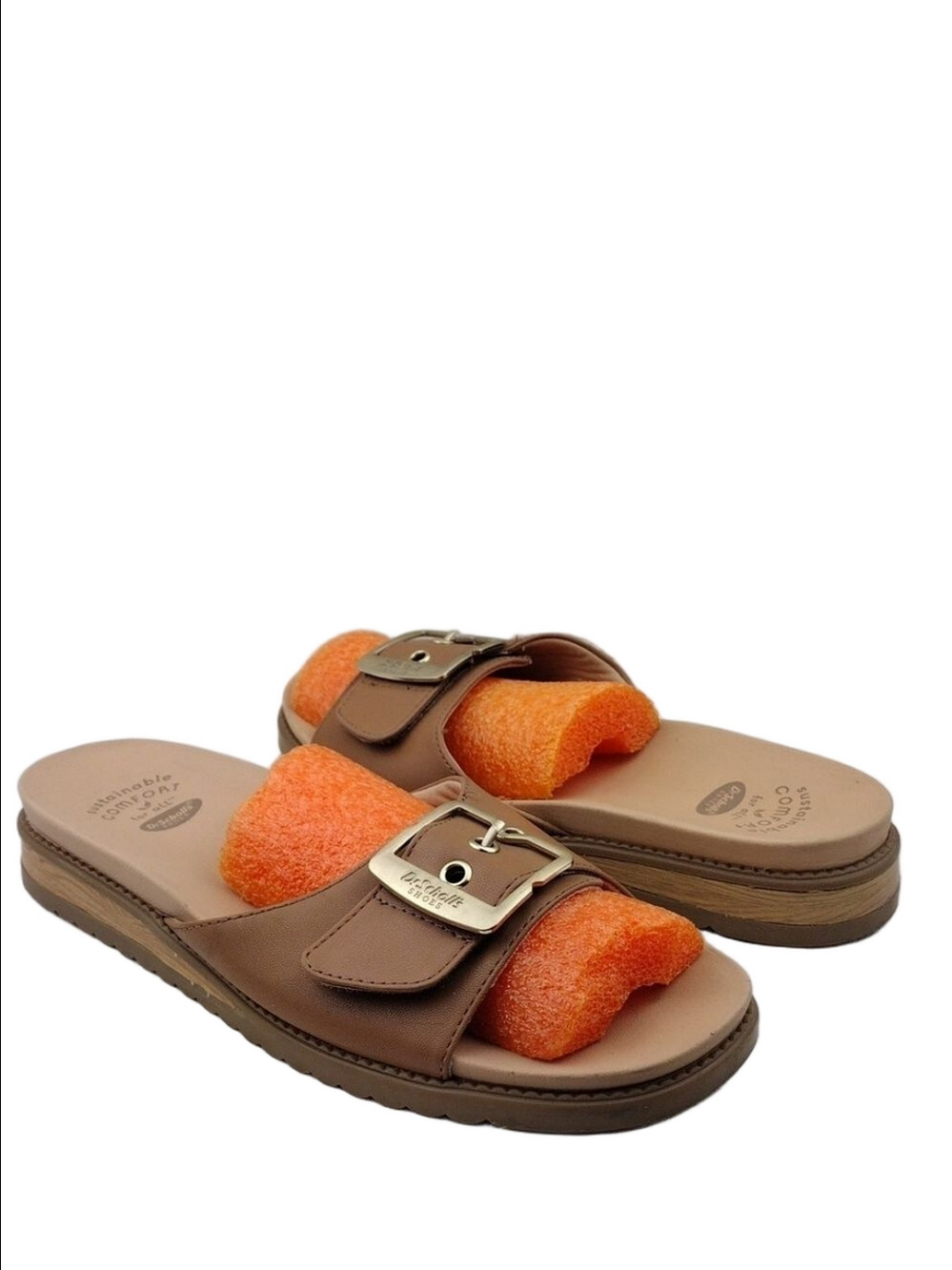Dr Scholl's Sustainable Comfort Brown Hook Loop Fastener Square Open Toe Sandal